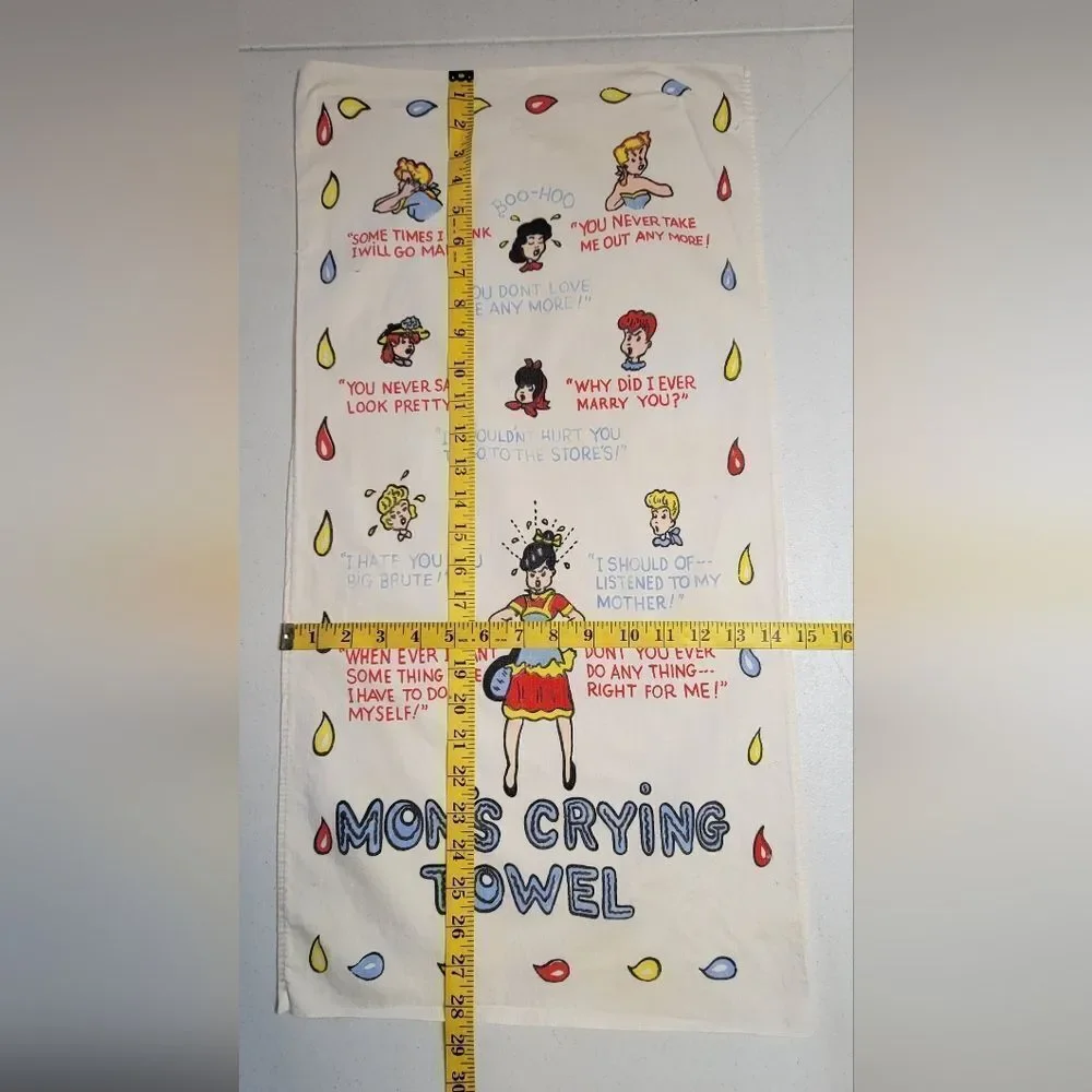 Mom's and Pop's Vintage Crying Towel with Colorful Cartoon Designs